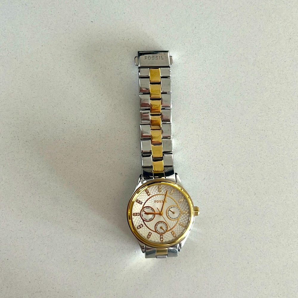 Fossil 18 mm gold/ silver two tone watch